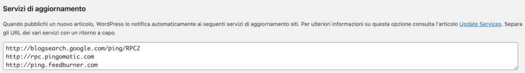 Dove inserire gli url per i ping